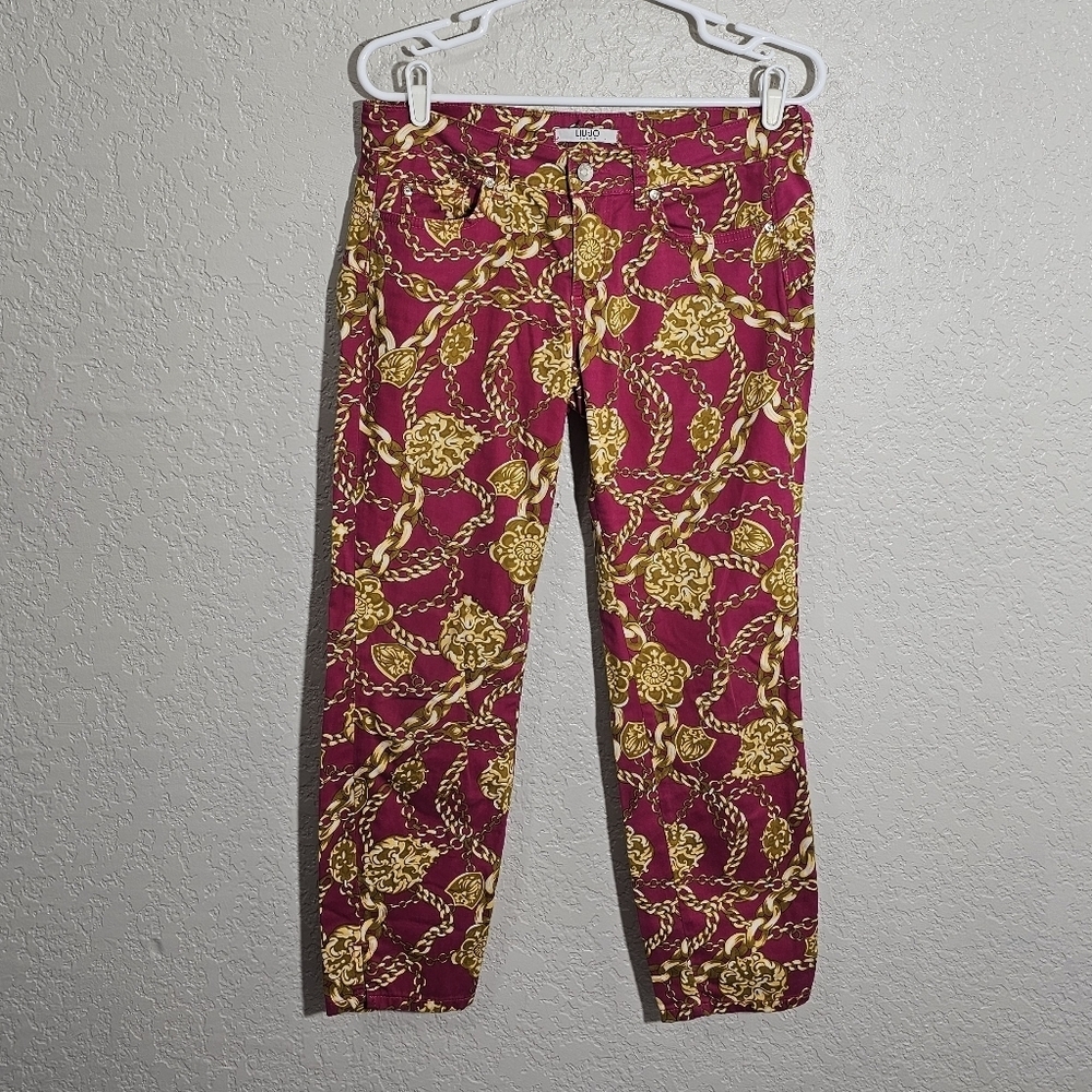 Liu Jo Hot Pink/Gold Chain Print Crop Jeans